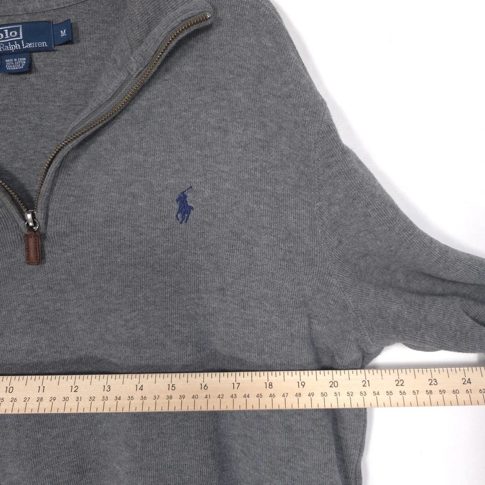 POLO BY RALPH LAUREN Mens Pullover‎ Sweater MEDIUM Gray 100% Cotton Quarter Zip
